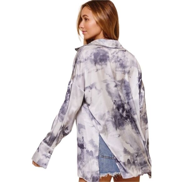 Oversized Boyfriend Button Down Top And Bralette Set - Picture 4 of 7